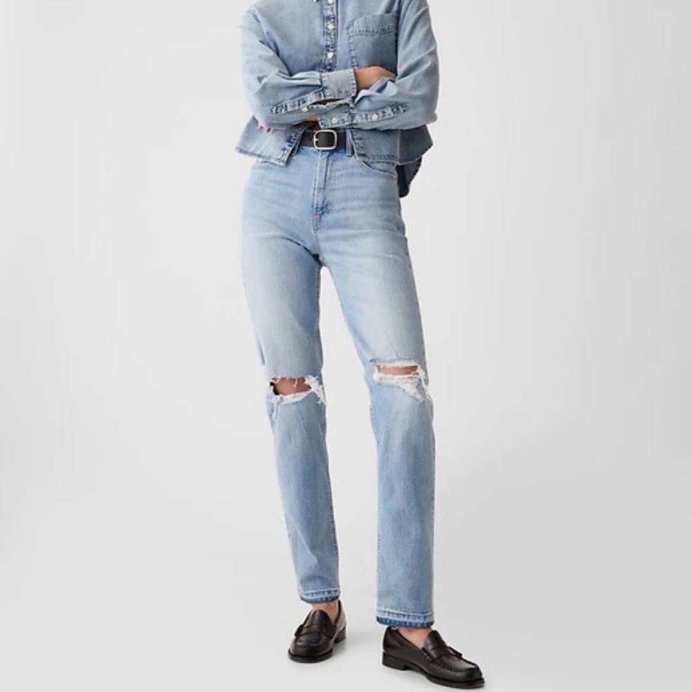 New Gap Cheeky Straight High Rise Jeans 24 00P Raw Hem Distressed Vtg Style NWT